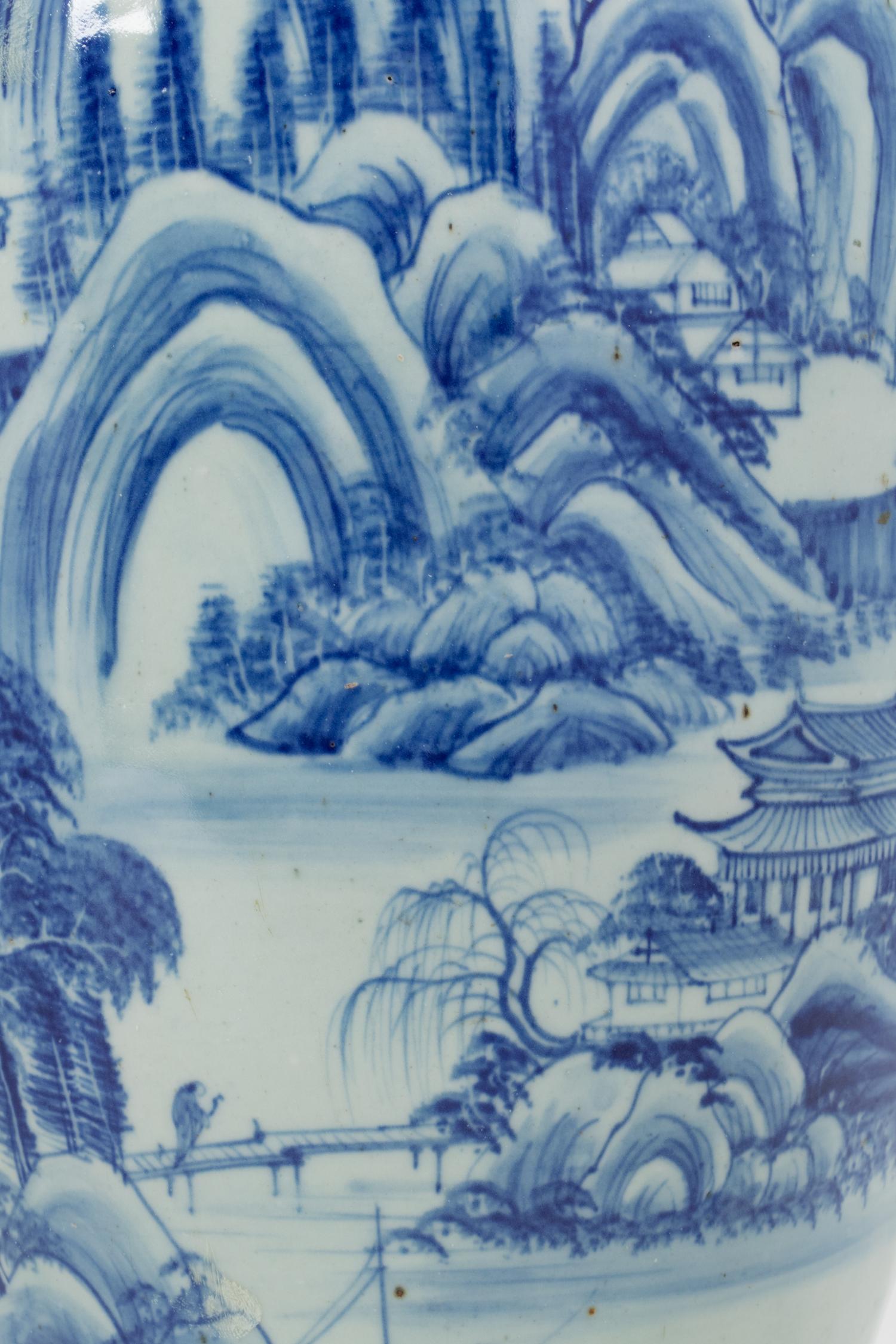A Blue and White Porcelain Vase Mounted as a Lamp
