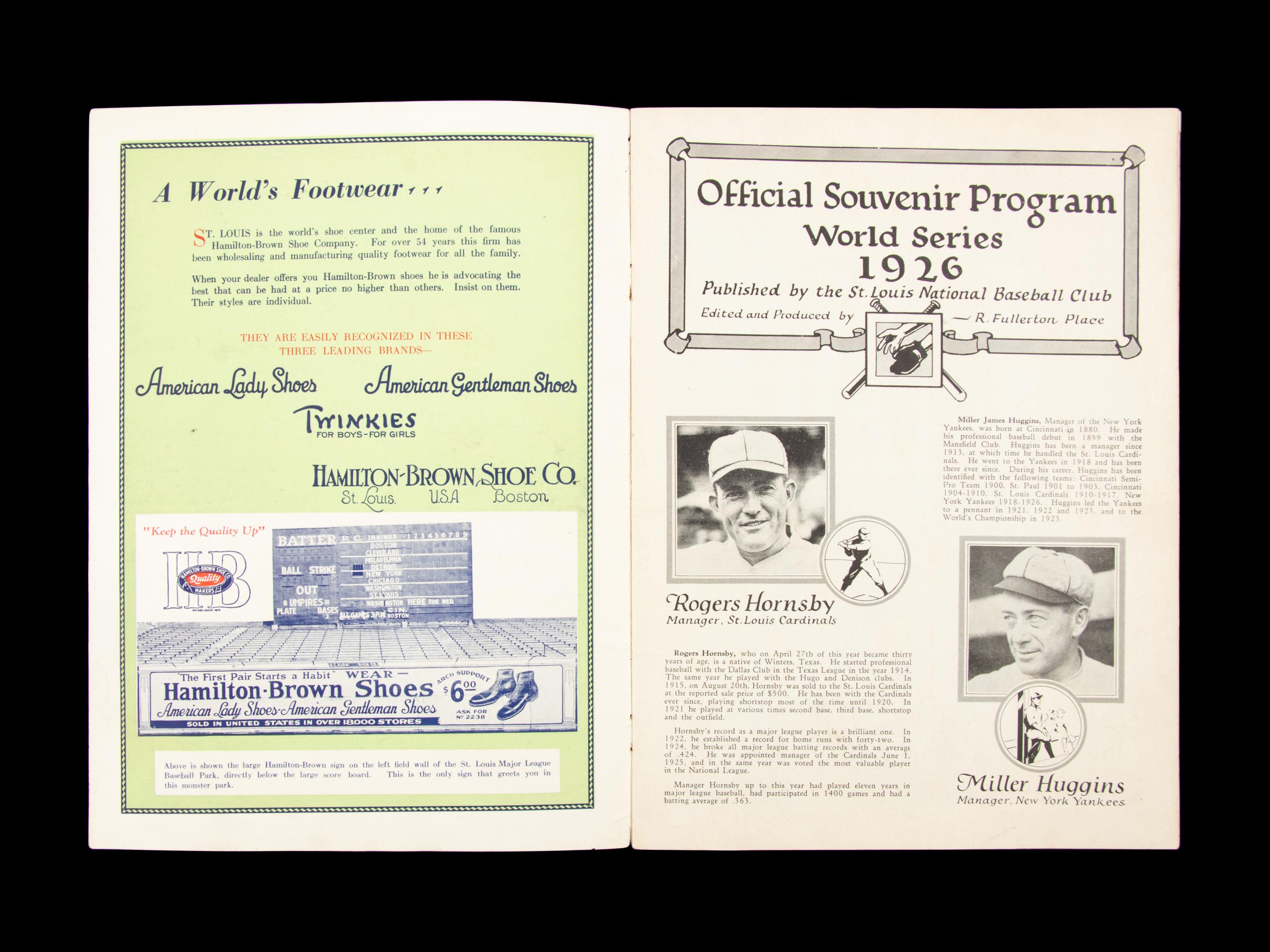 A New York Yankees vs. St. Louis Cardinals 1926 World Series Program