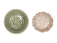Two Chinese Monochrome Glazed Porcelain 'Foliate' Vessels