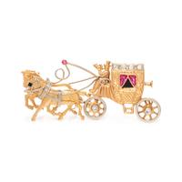 BICOLOR GOLD AND DIAMOND HORSE AND CARRIAGE BROOCH