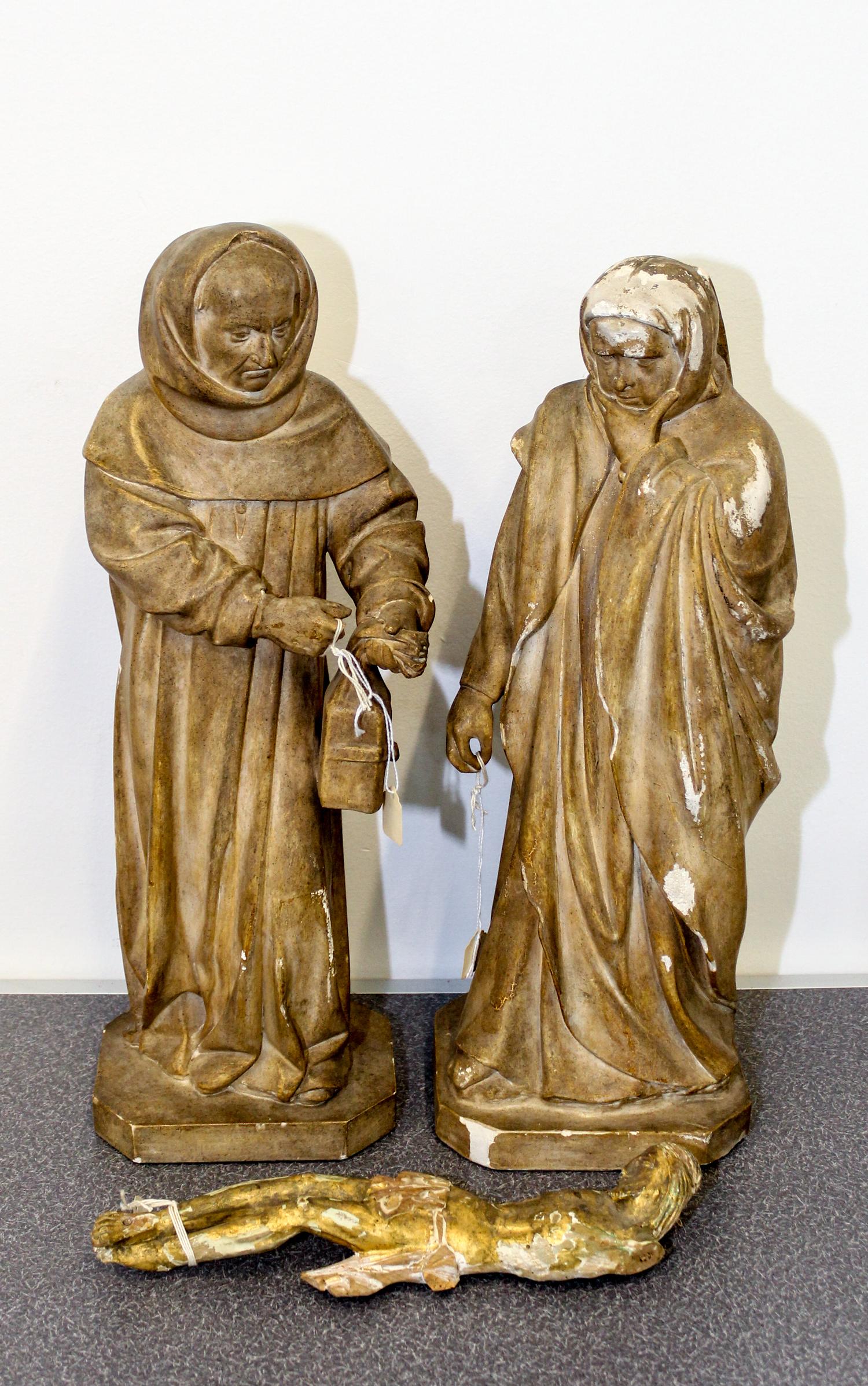 A Group of Three Continental Santo Figures Height of tallest 17 1/2 inches.