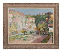 Verger en fleurs dans un village