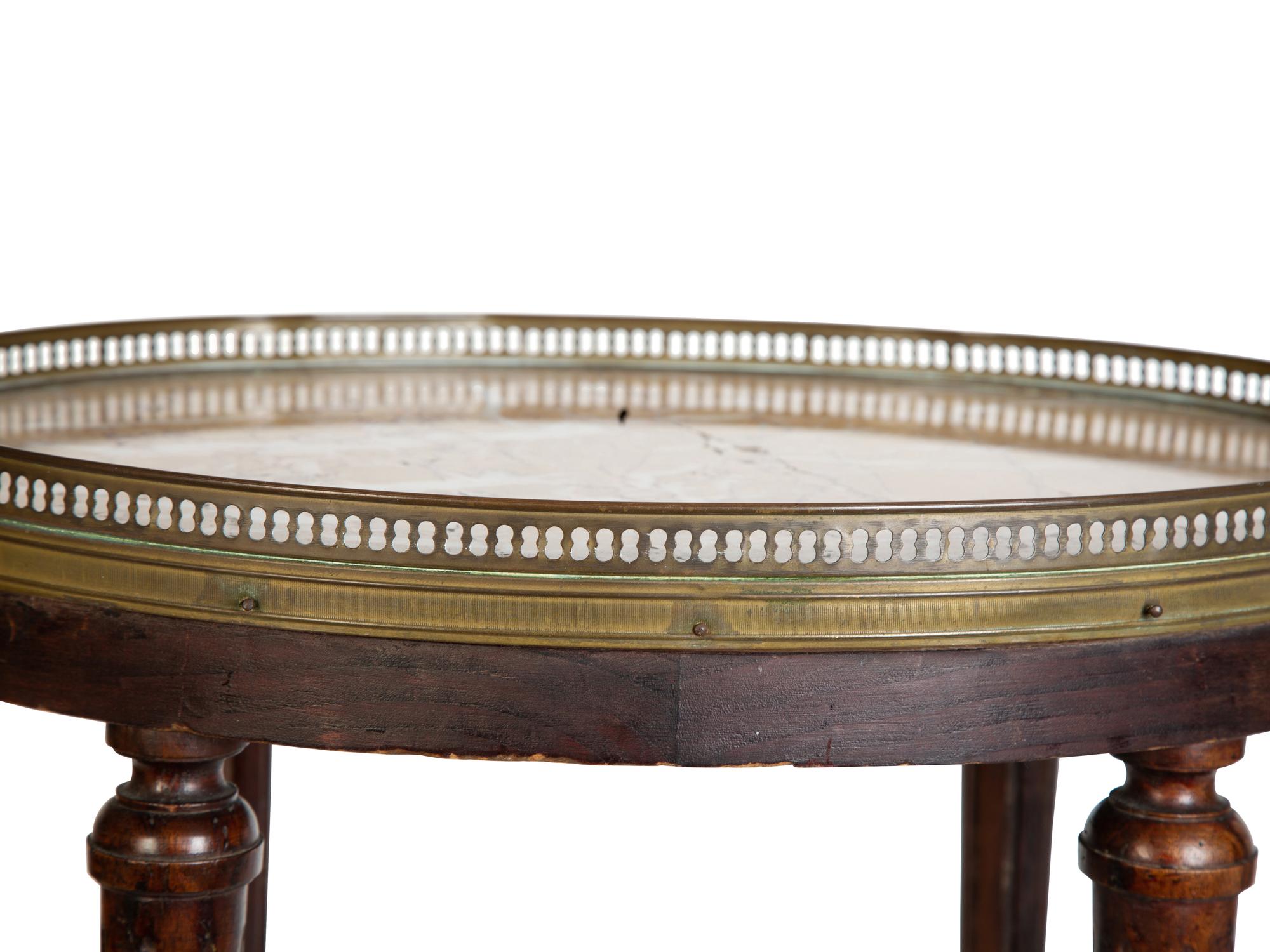 Three French Fruitwood Marble-Top Side Tables