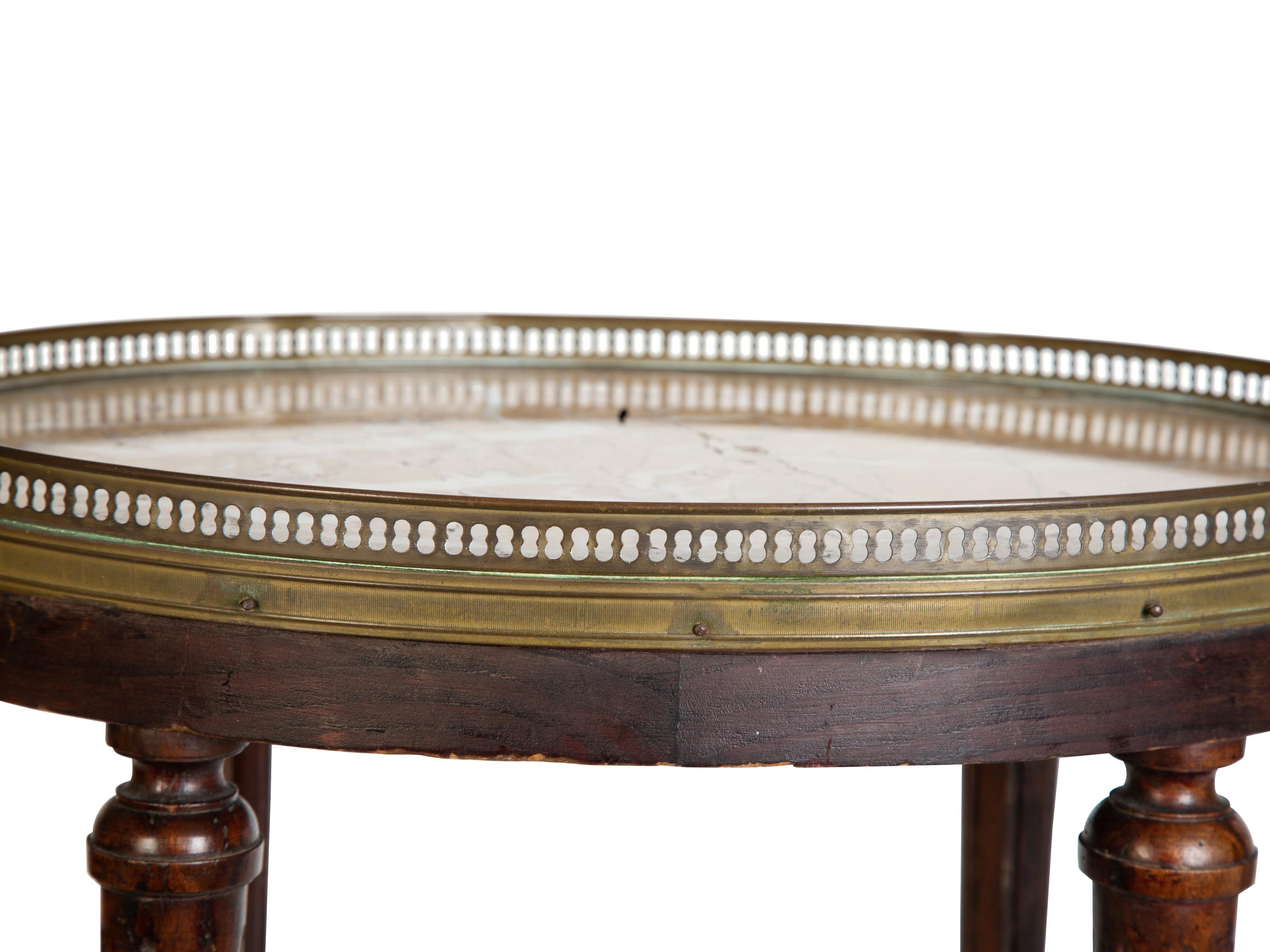 Three French Fruitwood Marble-Top Side Tables