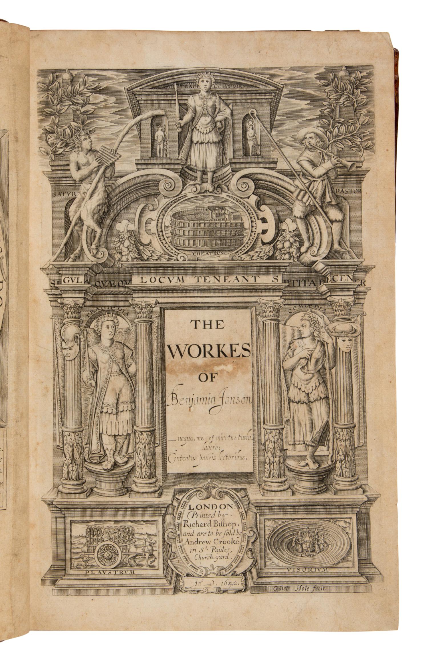 Jonson, Ben (1573?-1637). The Workes . London: Richard Bishop for Andrew Crooke, 1640.
