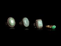 Four Chinese Jadeite Inset Metal Rings