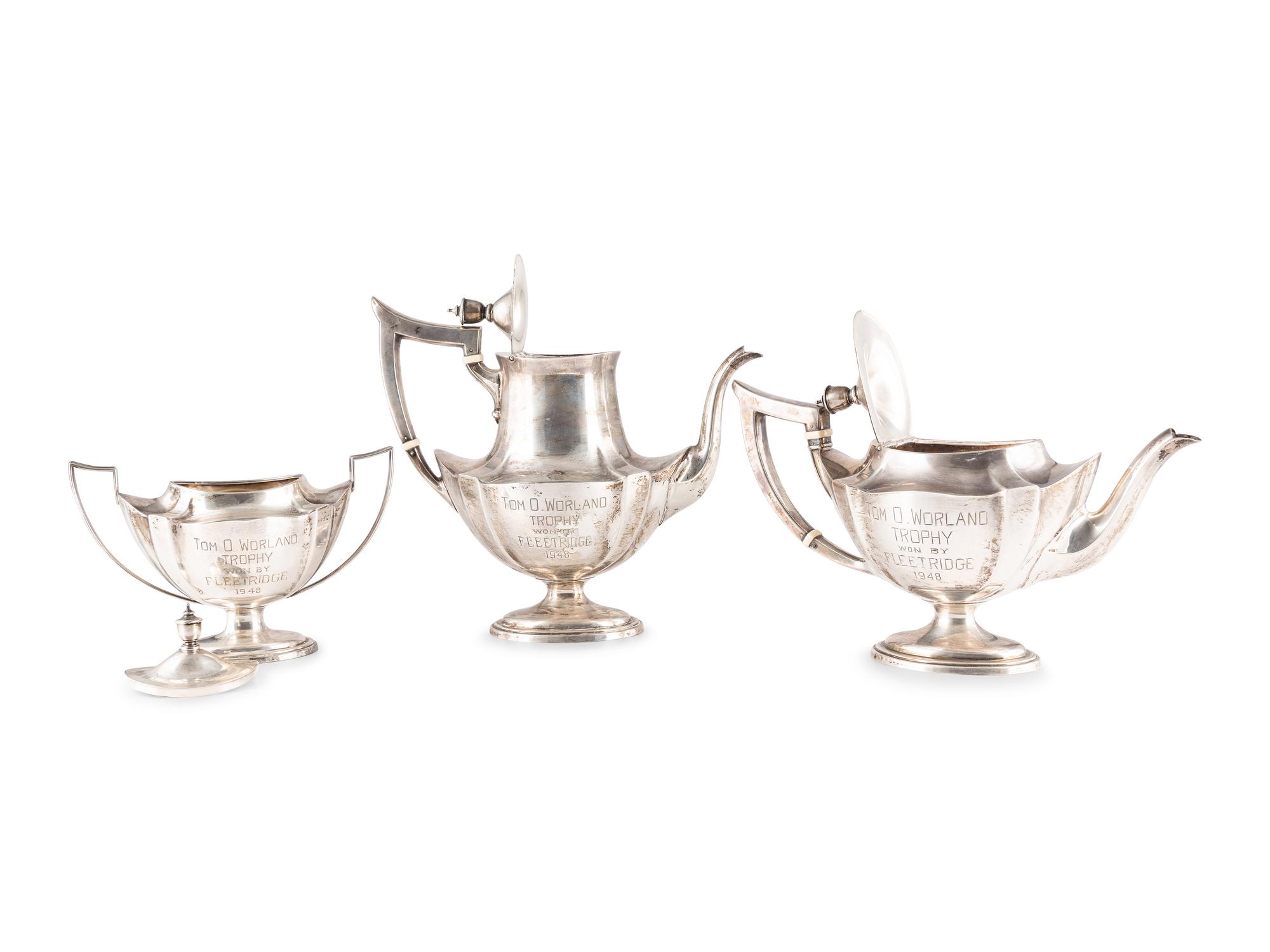 An American Silver Three-Piece Trophy Tea & Coffee Service