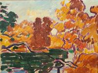 Paysage d'automne au bord de la rivière , c. 1935