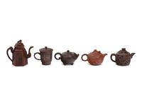 Five Chinese Yixing Zisha Pottery Teapots