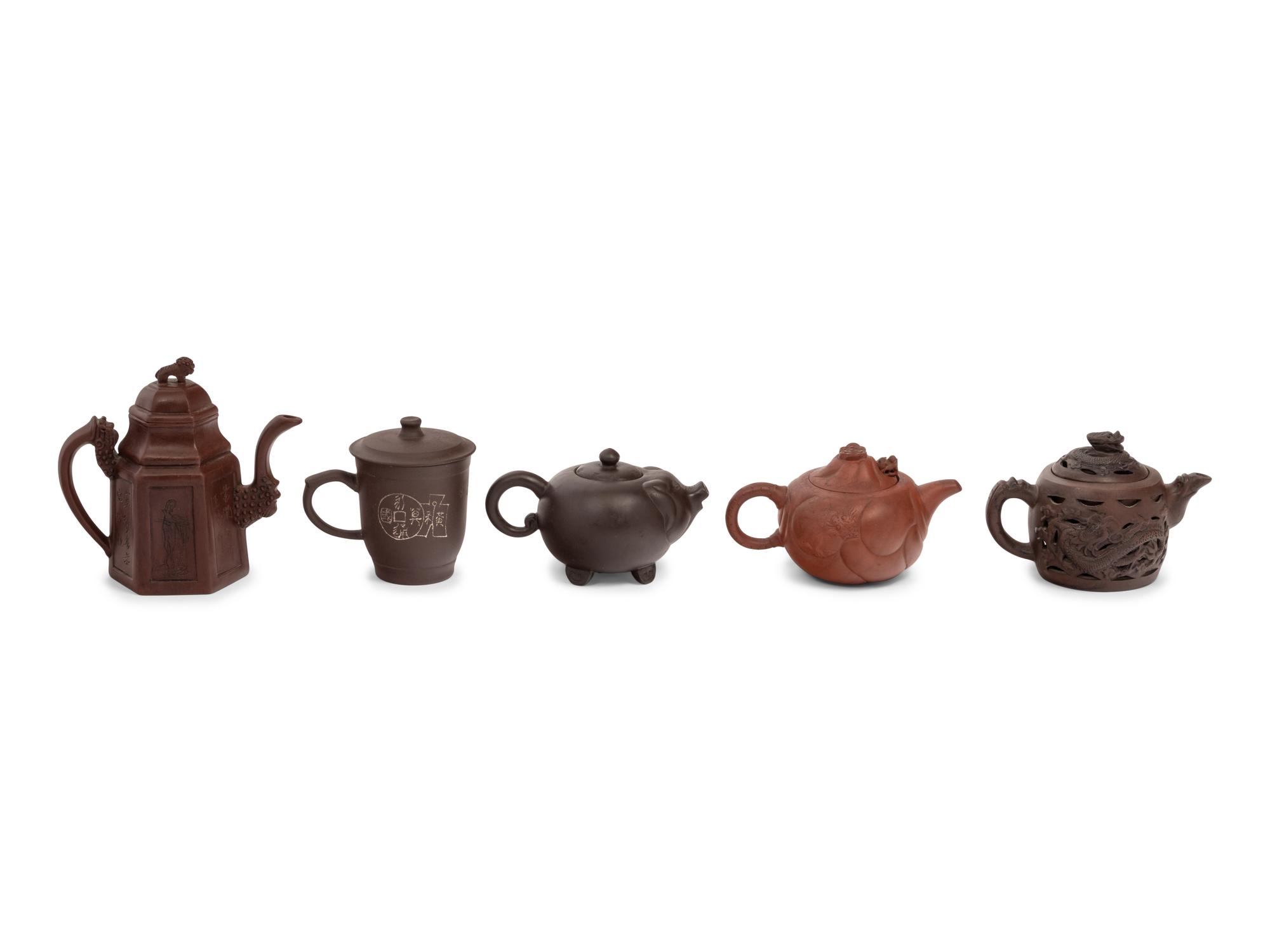 Five Chinese Yixing Zisha Pottery Teapots
