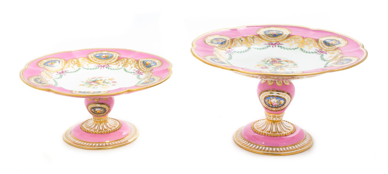 A Pair of Continental Porcelain Cake Stands Diameter 9 1/2 inches.