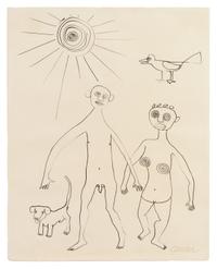 Alexander Calder, (American, 1898-1976), Ohne Titel (Nude Couple with Dog and Bird), 1946