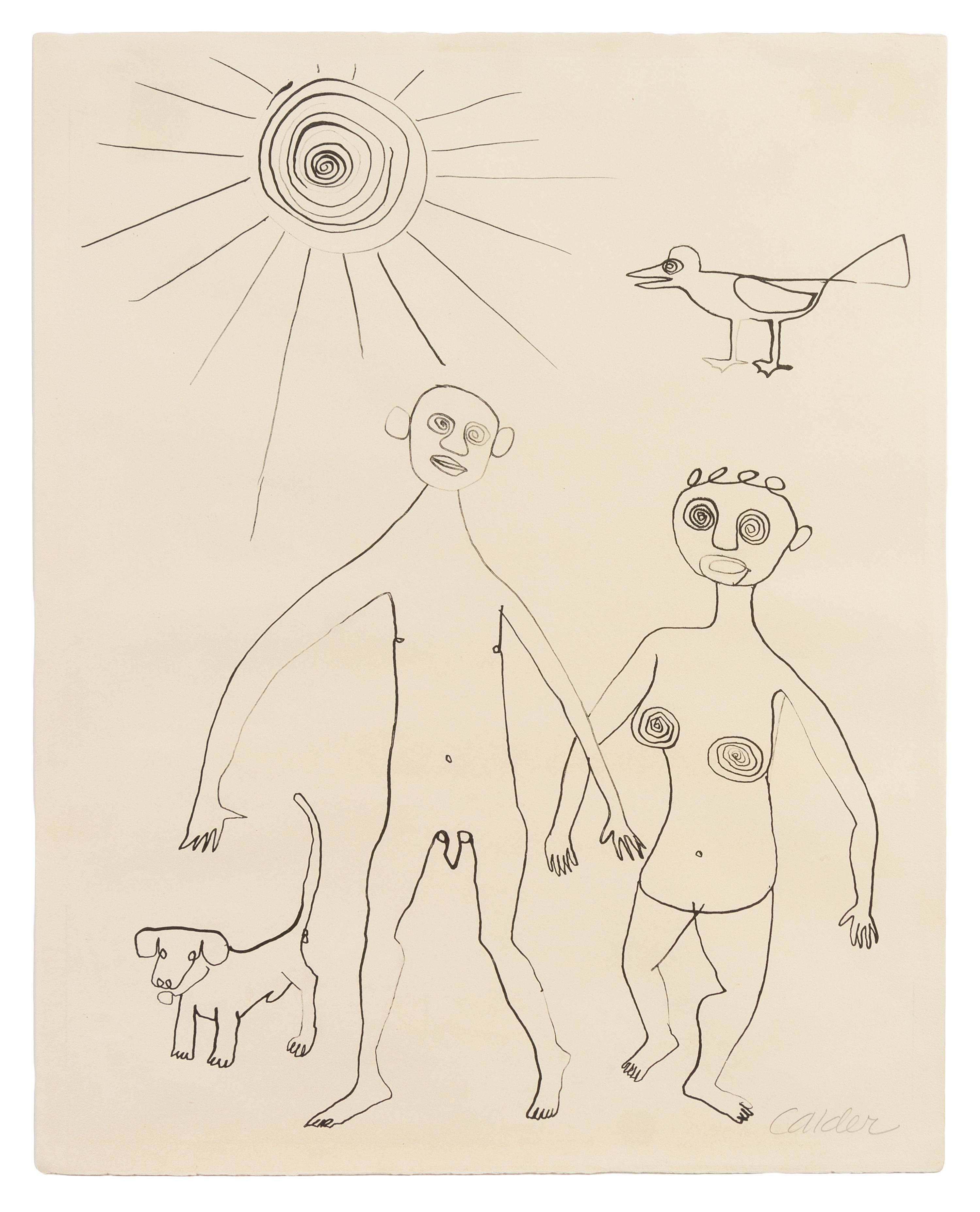 Alexander Calder, (American, 1898-1976), Ohne Titel (Nude Couple with Dog and Bird), 1946