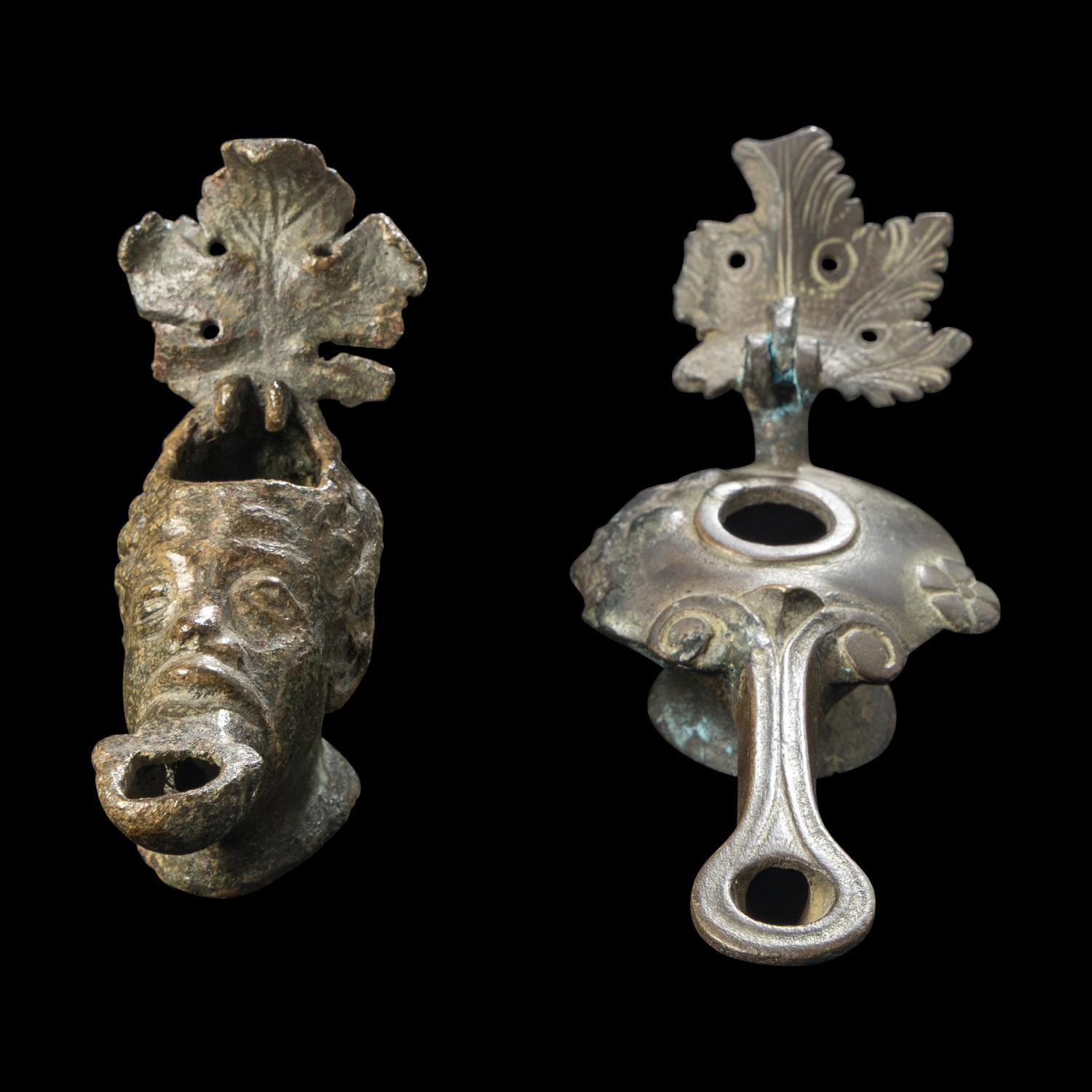 Two Roman Bronze Oil Lamps