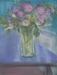 Jane Freilicher (American, 1924-2014) - Flowers on a Blue Surround