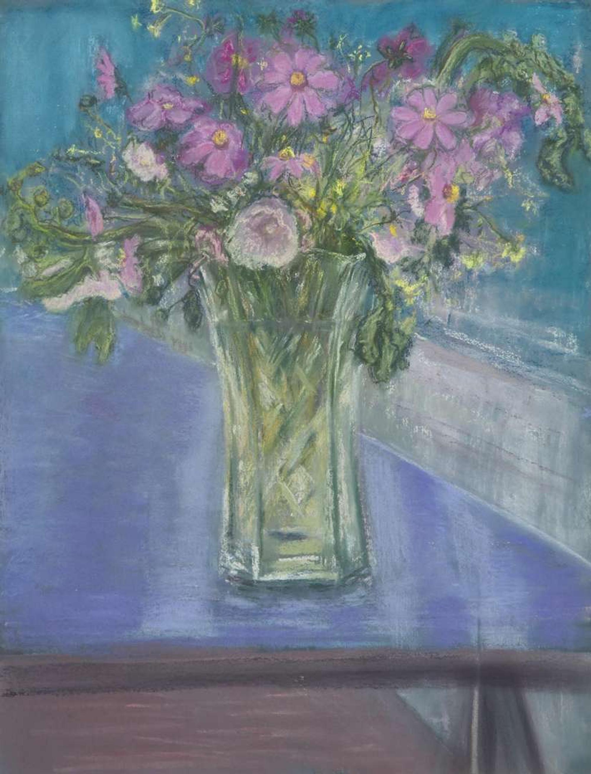 Jane Freilicher (American, 1924-2014) - Flowers on a Blue Surround