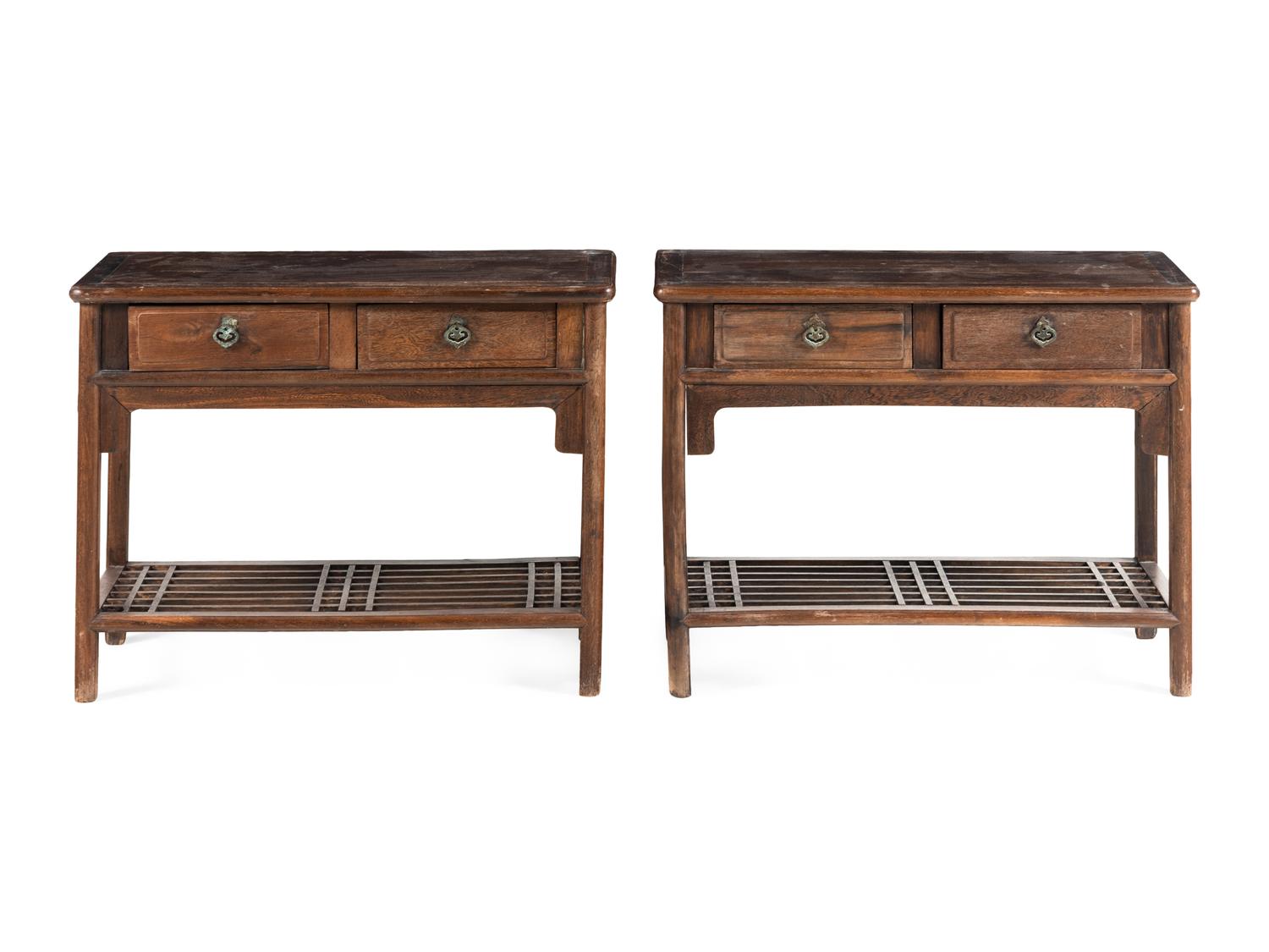 A Pair of Chinese Jichimu Cabinets on Stands