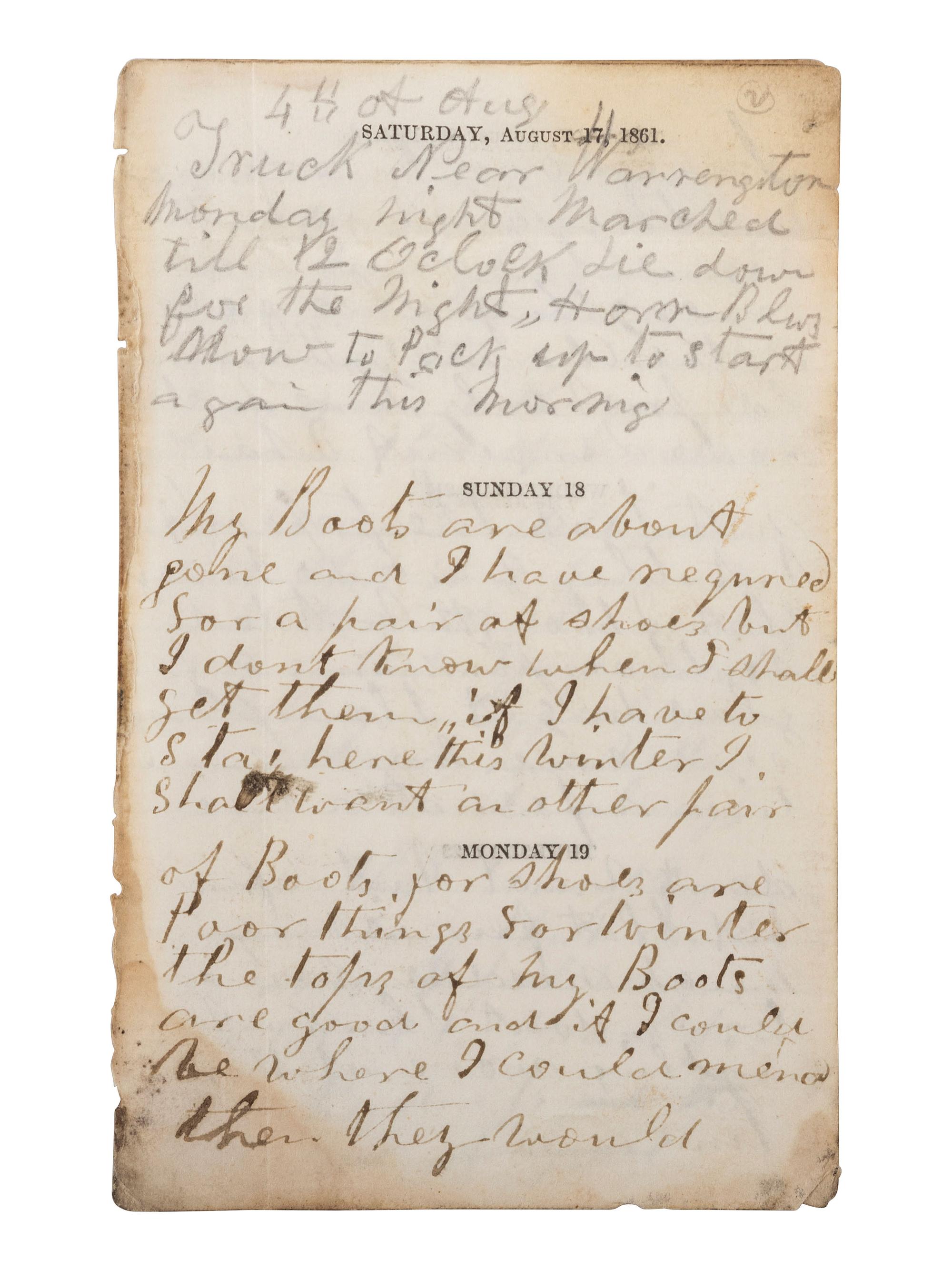[CIVIL WAR]. Famed 20th Maine archive incl. letters and partial diary featuring Gettysburg content.