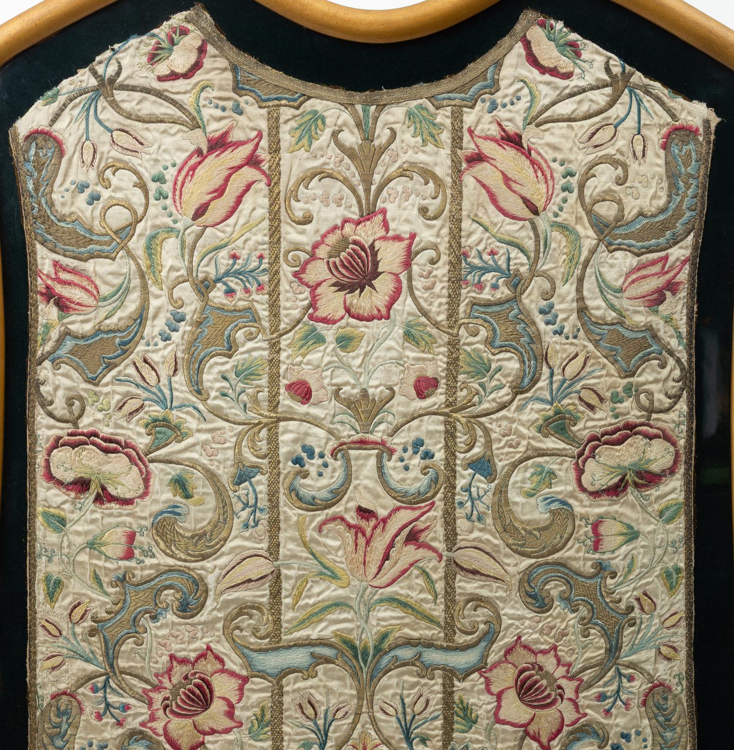 An Italian Hand Embroidered Silk Chasuble Panel