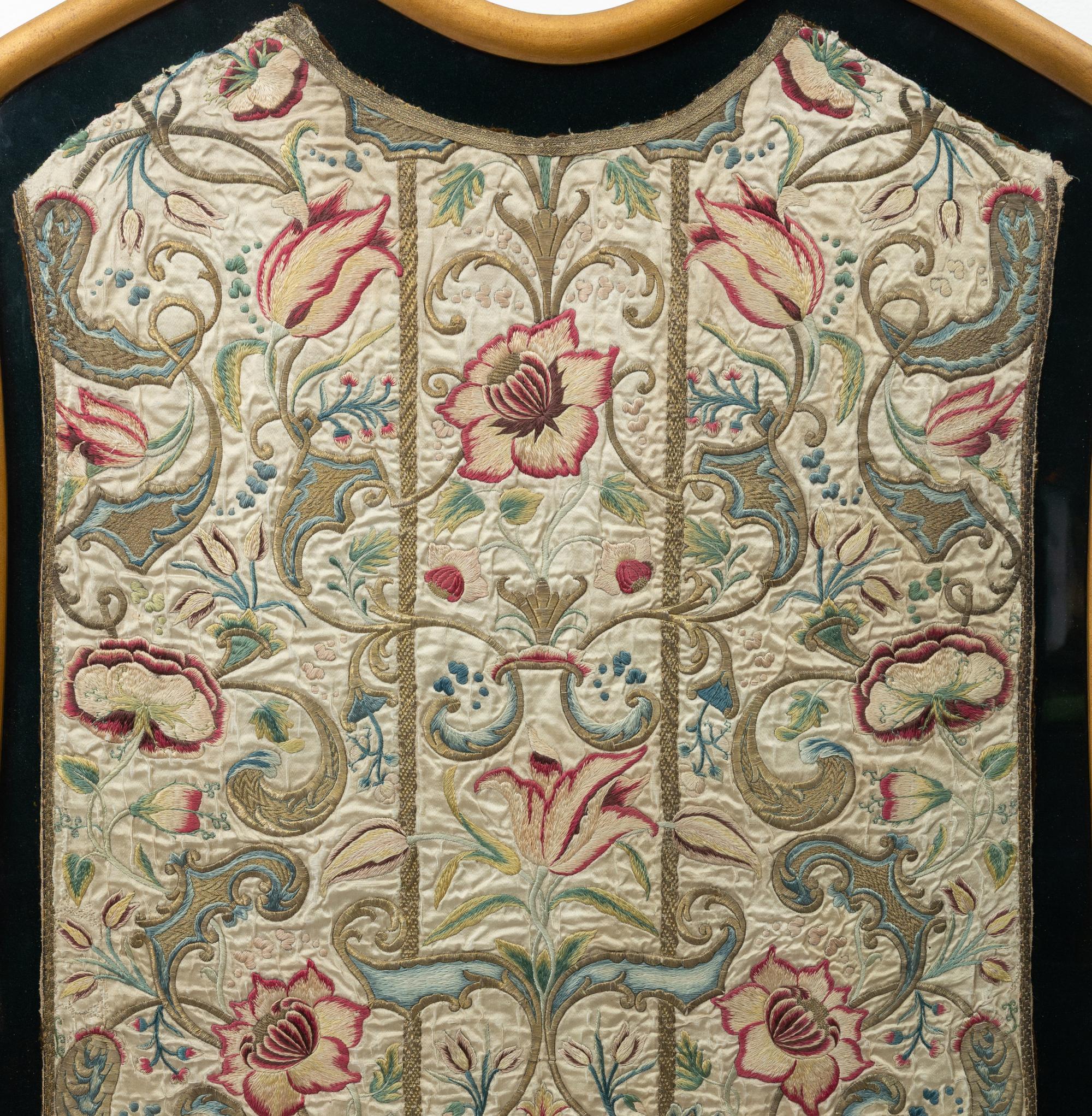 An Italian Hand Embroidered Silk Chasuble Panel