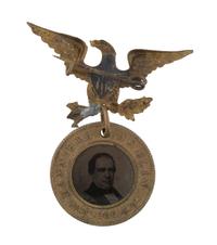 [LINCOLN, Abraham (1809-1865)]. Abraham Lincoln and Hannibal Hamlin back-to-back campaign ferrotype with eagle hanger. 1860.