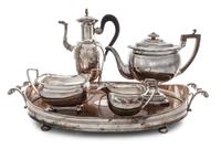 An Assembled Silver-Plate Tea Service, 19th/20th Century, comprising a matching three-piece tea service together with a Neoclassical co