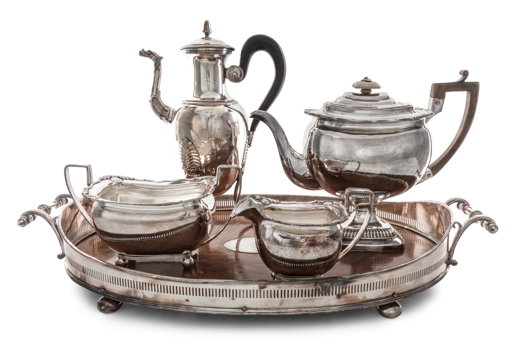 An Assembled Silver-Plate Tea Service, 19th/20th Century, comprising a matching three-piece tea service together with a Neoclassical co