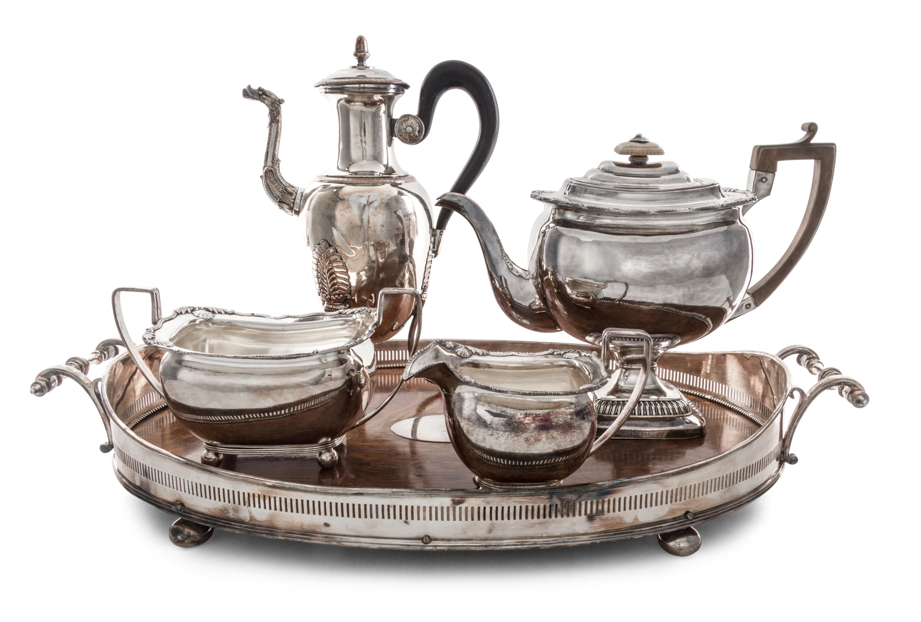 An Assembled Silver-Plate Tea Service, 19th/20th Century, comprising a matching three-piece tea service together with a Neoclassical co