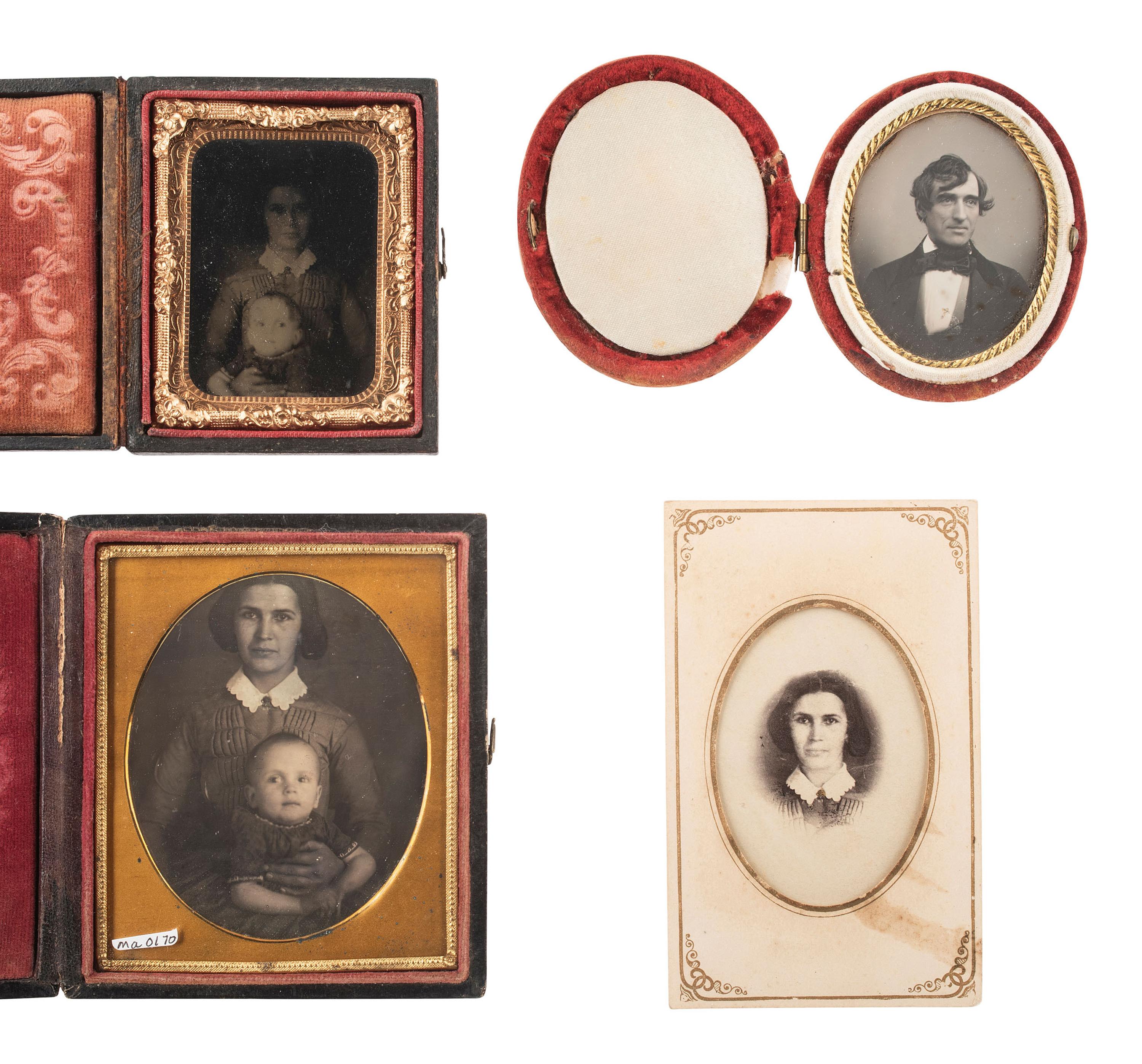 [EARLY PHOTOGRAPHY]. Daguerreotype possibly feat. Charles Goodyear, [with:] 3 images of same woman.