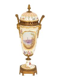 A Sevres Style Gilt Metal Mounted Porcelain Urn