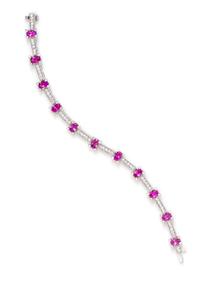 A White Gold, Pink Tourmaline and Diamond Bracelet, 13.00 dwts.