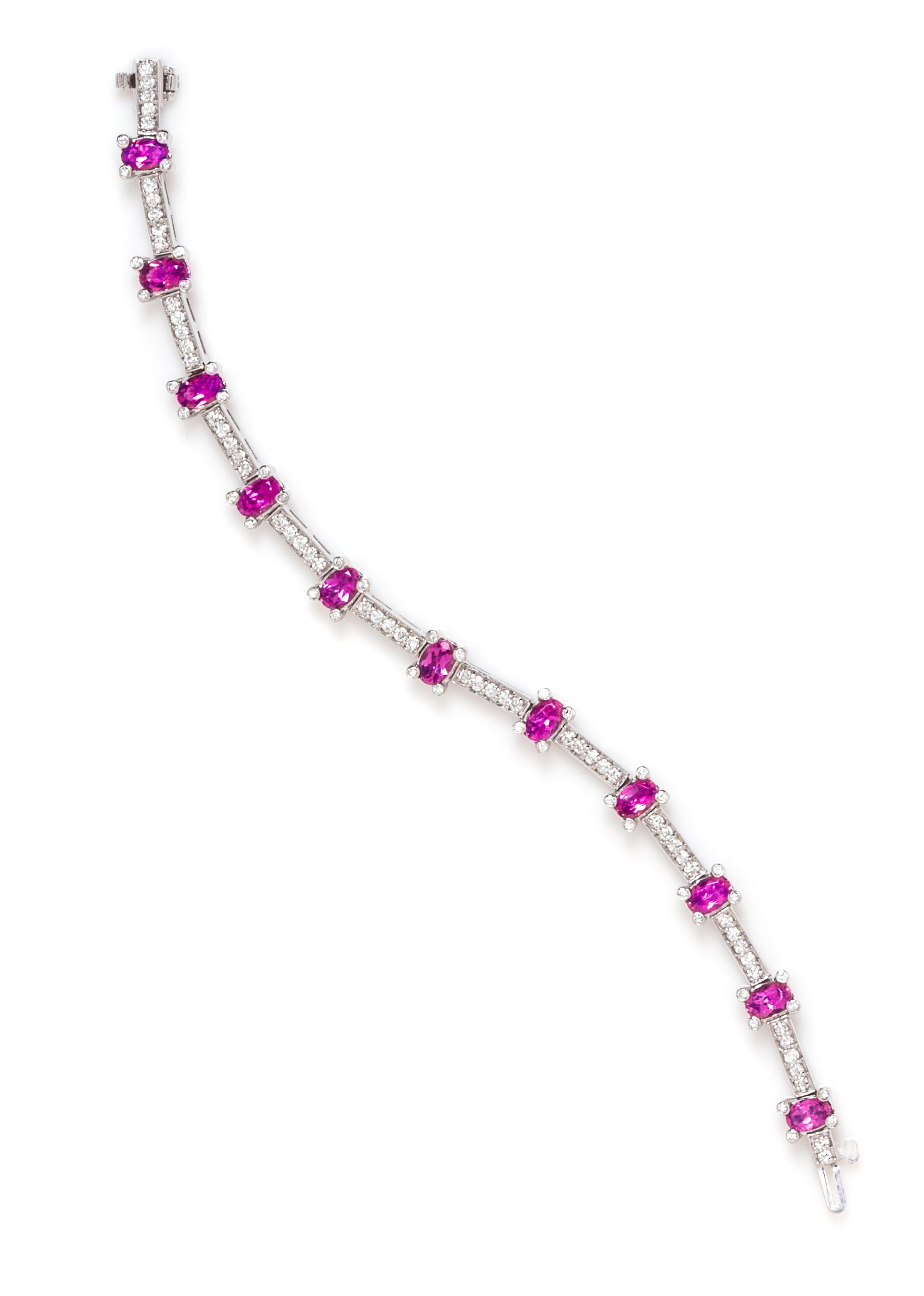 A White Gold, Pink Tourmaline and Diamond Bracelet, 13.00 dwts.