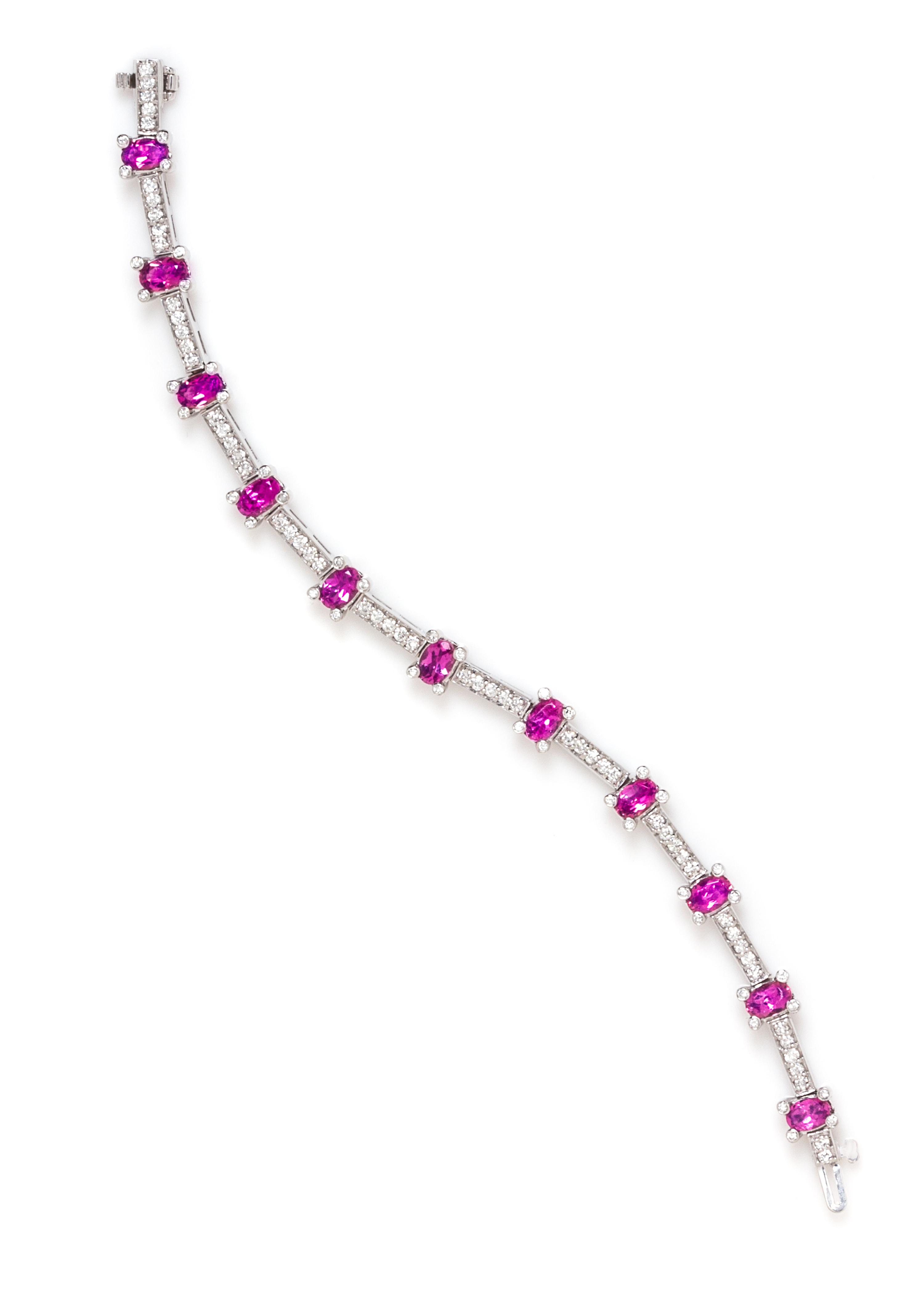 A White Gold, Pink Tourmaline and Diamond Bracelet, 13.00 dwts.