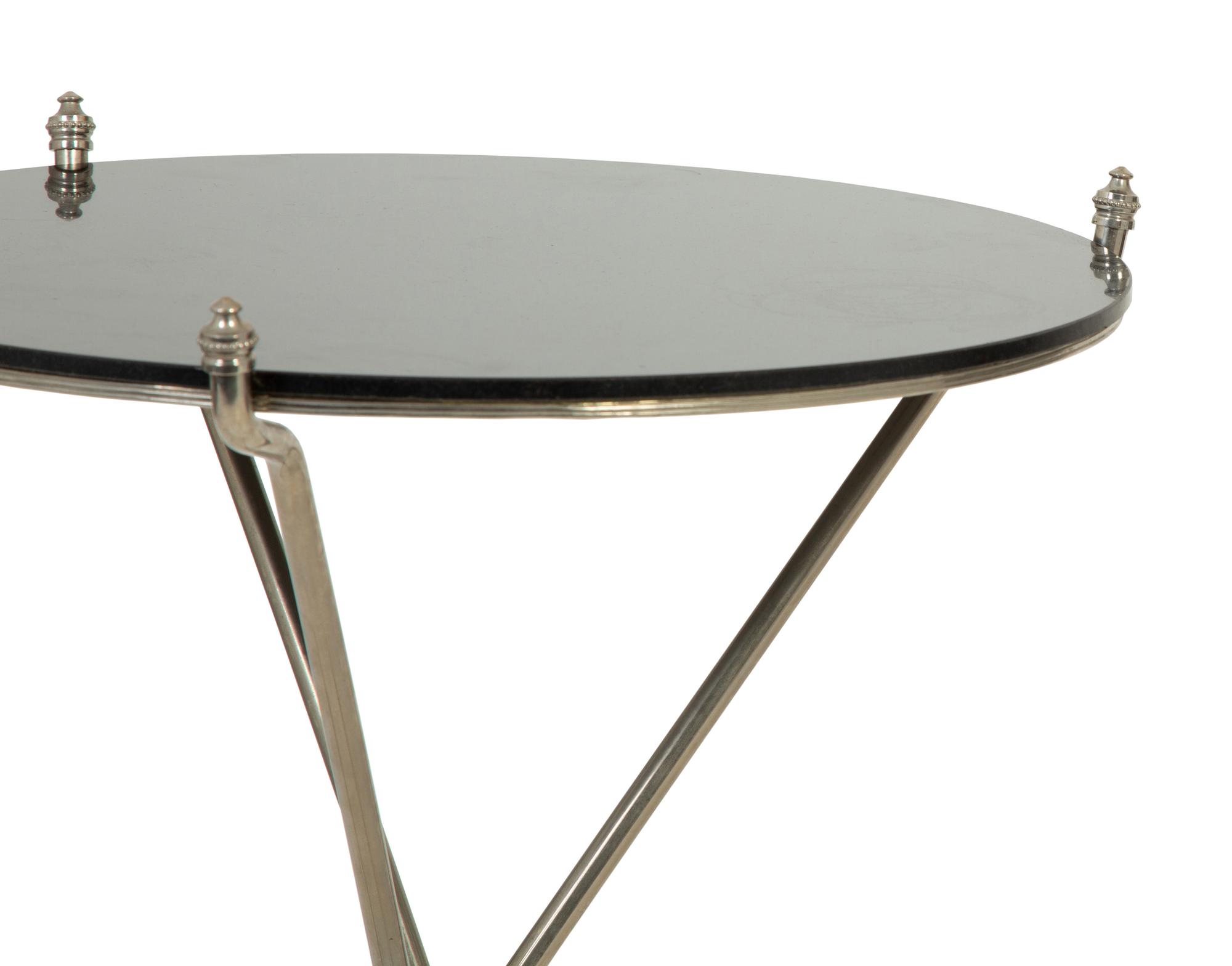 A Pair of Steel Marble-Top Side Tables in the Style of Maison Jansen — MID-2OTH CENTURY