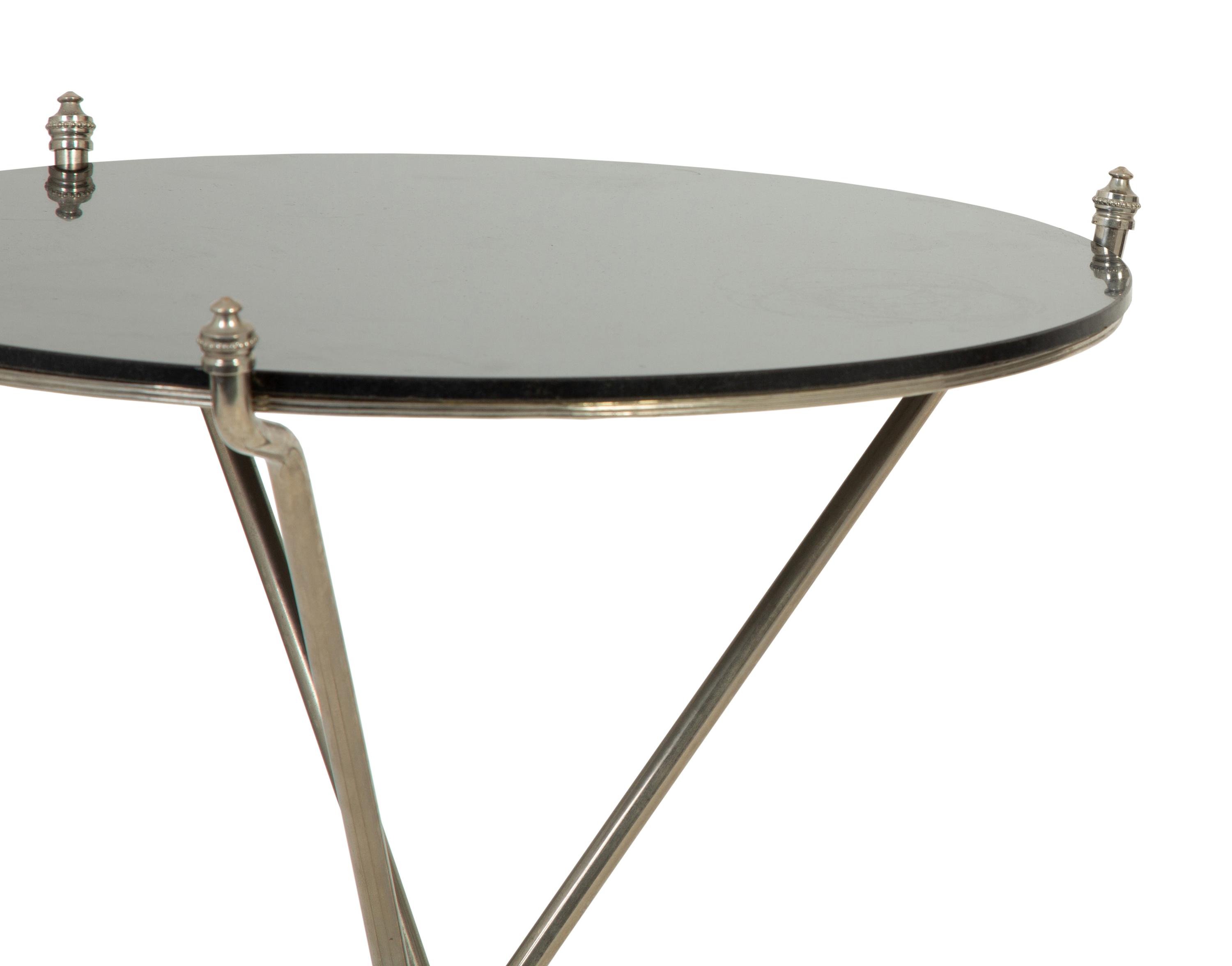A Pair of Steel Marble-Top Side Tables in the Style of Maison Jansen — MID-2OTH CENTURY