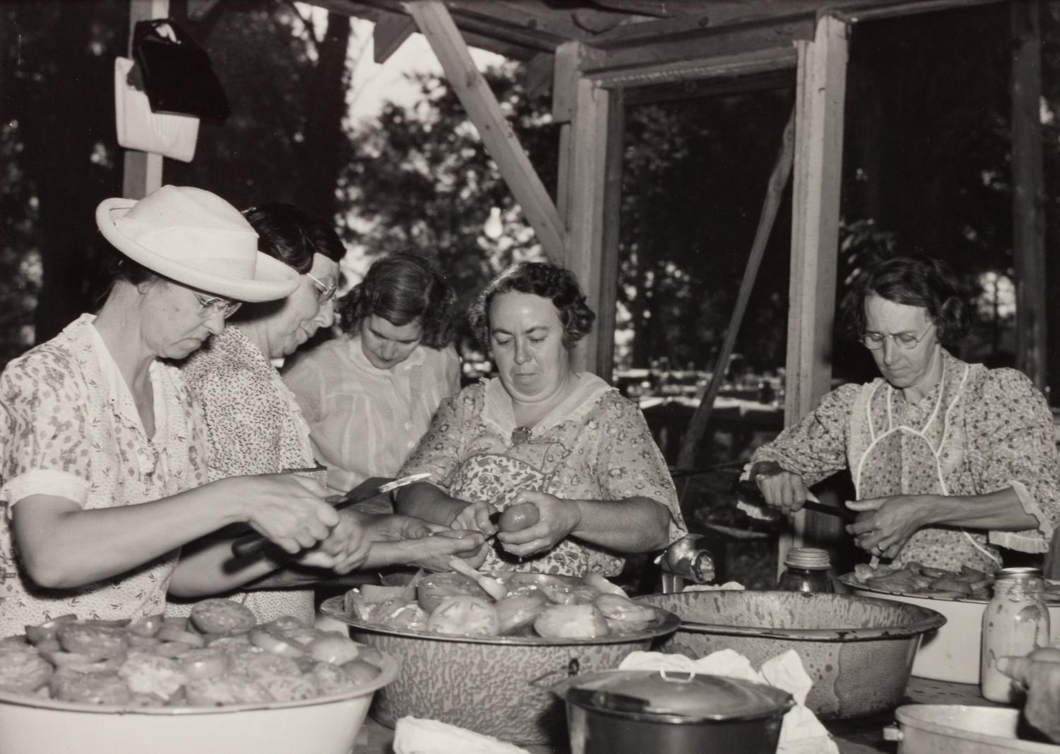 A group of five photographs ( Parishoners Peeling Tomatoes, Bardstown, KY, 1940; Breathitt County, KY, 1940; Radford, VA Farm, 1941; Riner, VA , 1941; Cattle Guard, 1941)