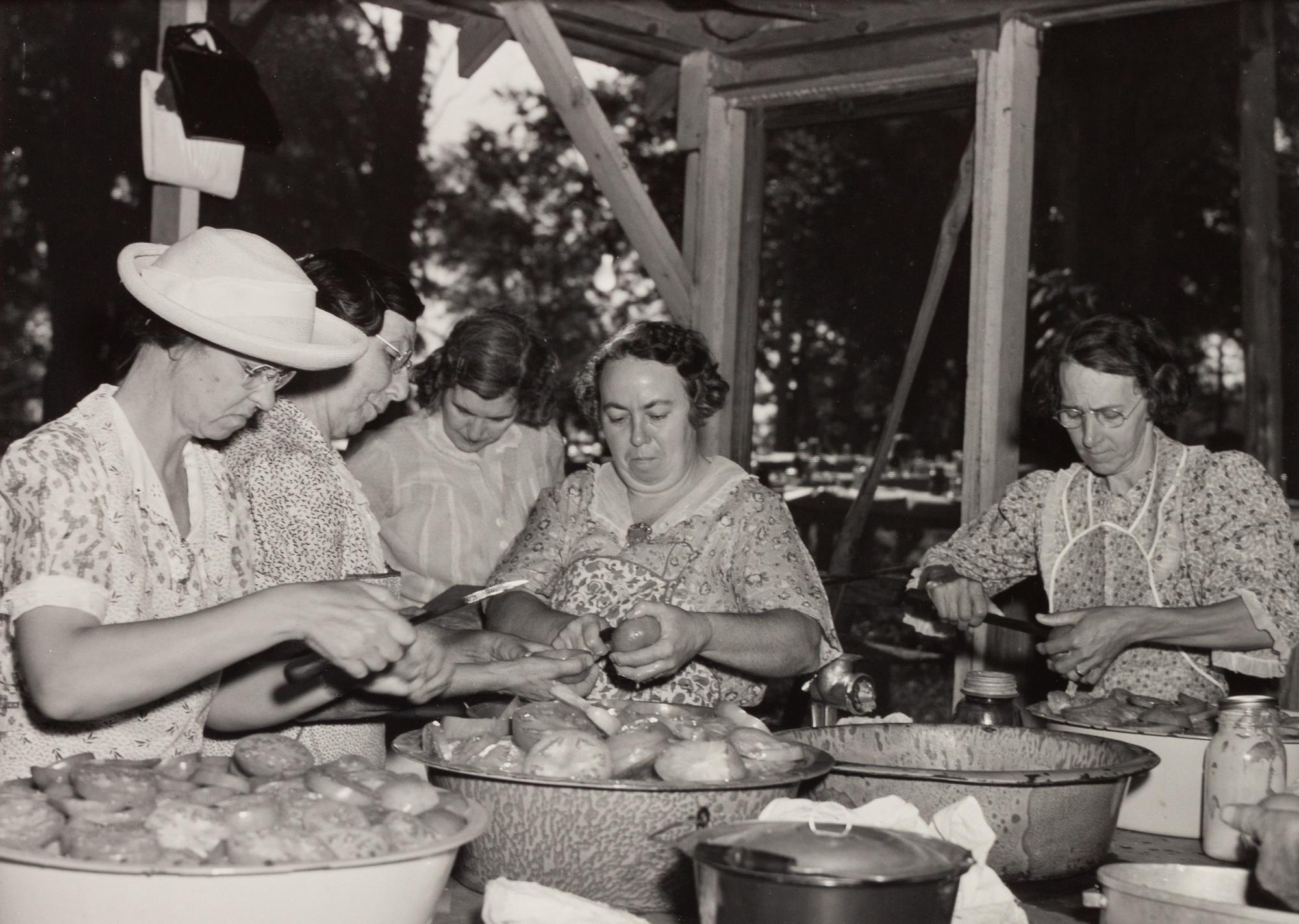 A group of five photographs ( Parishoners Peeling Tomatoes, Bardstown, KY, 1940; Breathitt County, KY, 1940; Radford, VA Farm, 1941; Riner, VA , 1941; Cattle Guard, 1941)