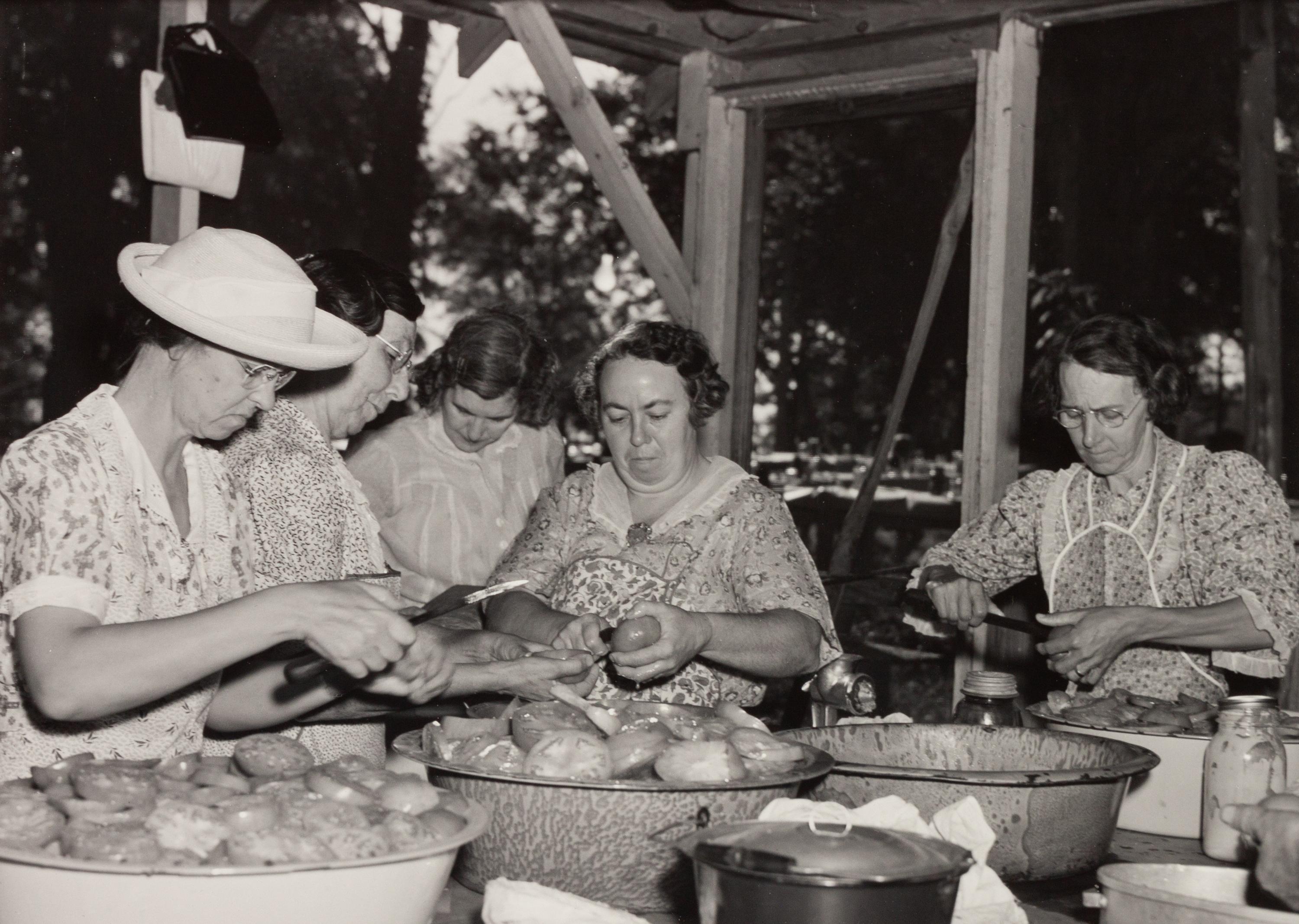 A group of five photographs ( Parishoners Peeling Tomatoes, Bardstown, KY, 1940; Breathitt County, KY, 1940; Radford, VA Farm, 1941; Riner, VA , 1941; Cattle Guard, 1941)