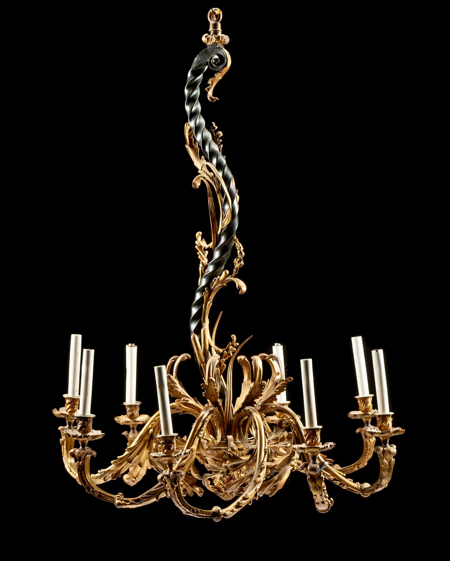 A Rococo Style Gilt Bronze Eight-Light Chandelier Height 37 x diameter 27 inches. — LATE 19TH CENTURY