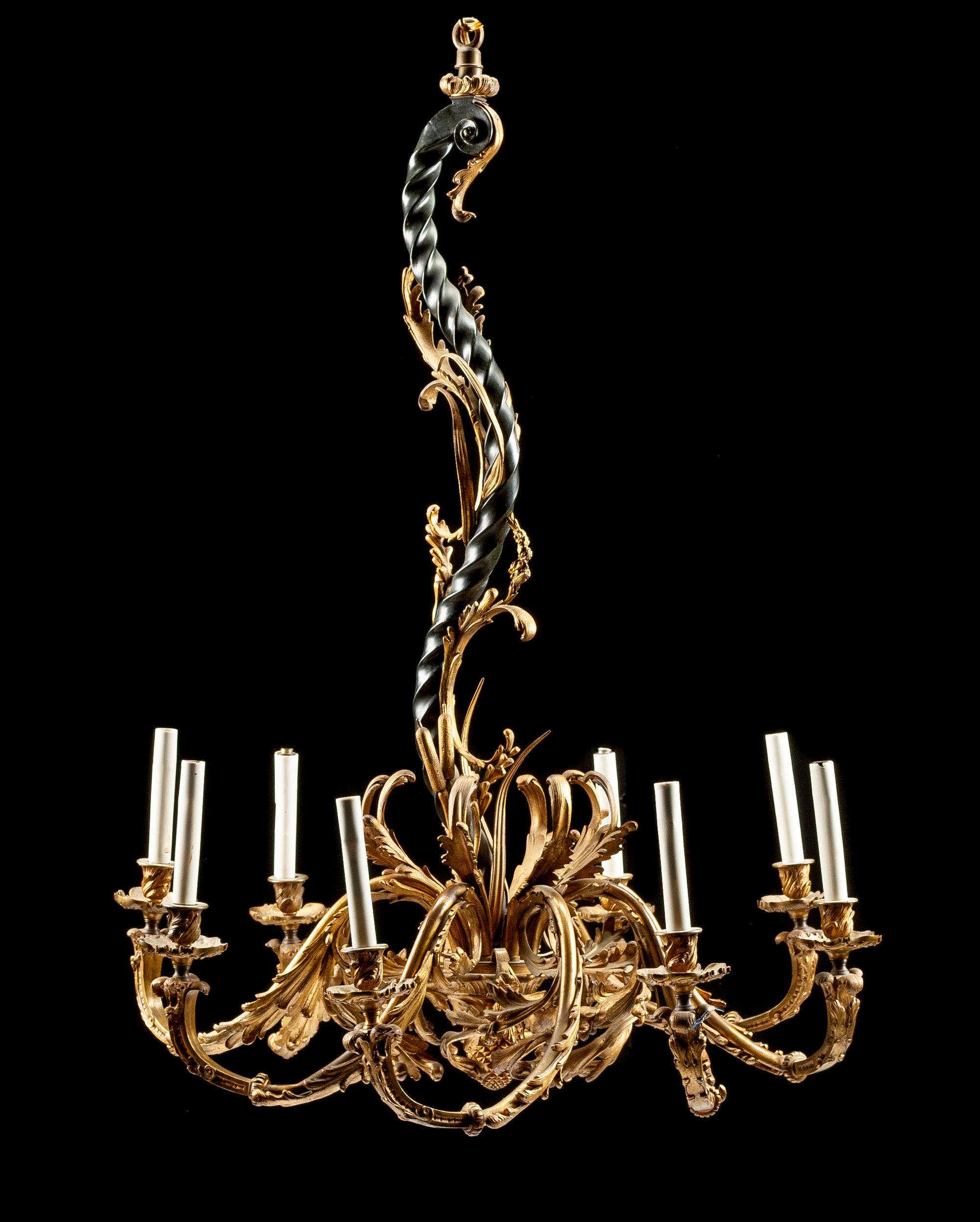 A Rococo Style Gilt Bronze Eight-Light Chandelier Height 37 x diameter 27 inches. — LATE 19TH CENTURY
