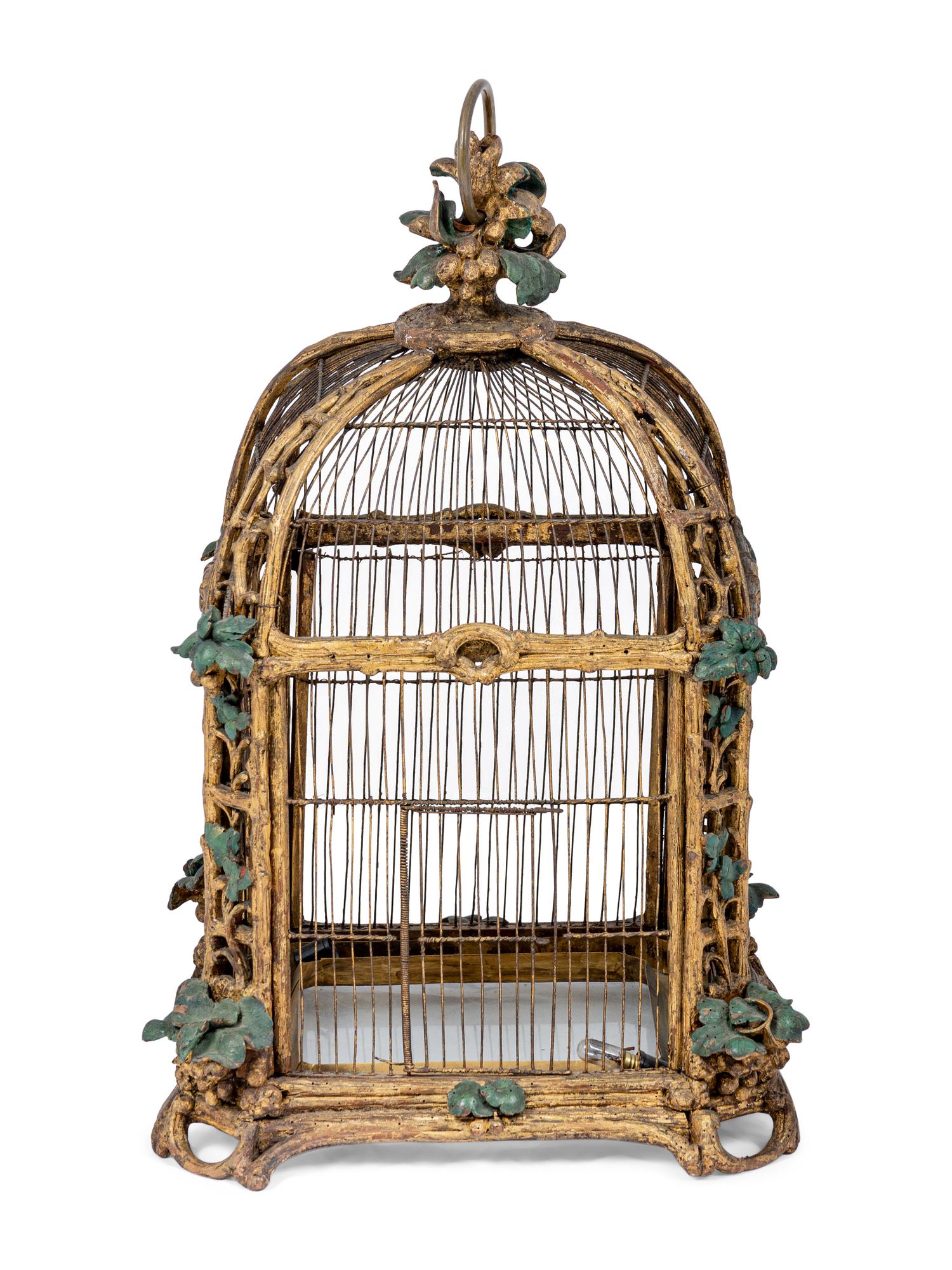 A Continental Giltwood and Painted Wirework Lantern