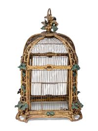 A Continental Giltwood and Painted Wirework Lantern