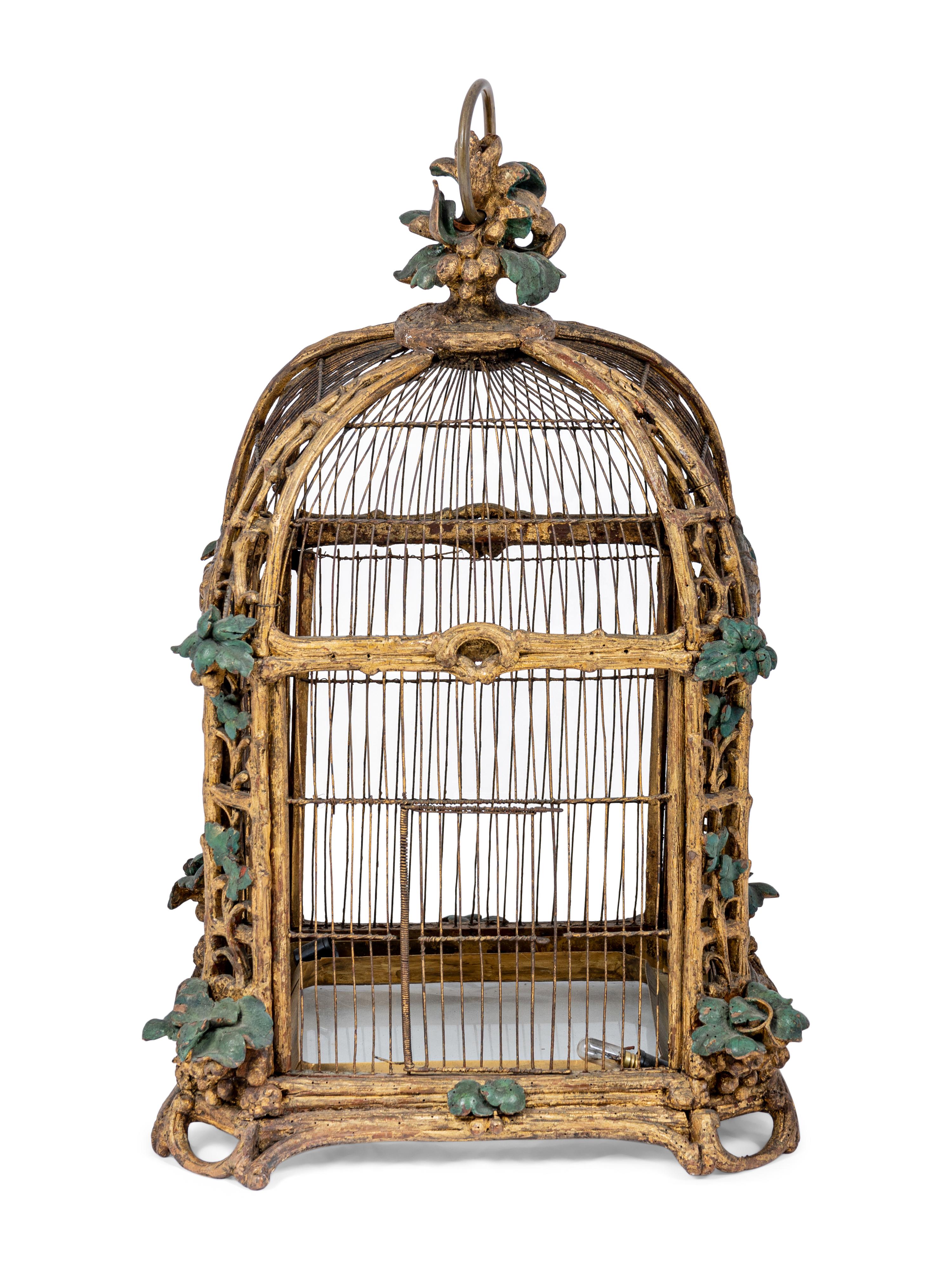 A Continental Giltwood and Painted Wirework Lantern