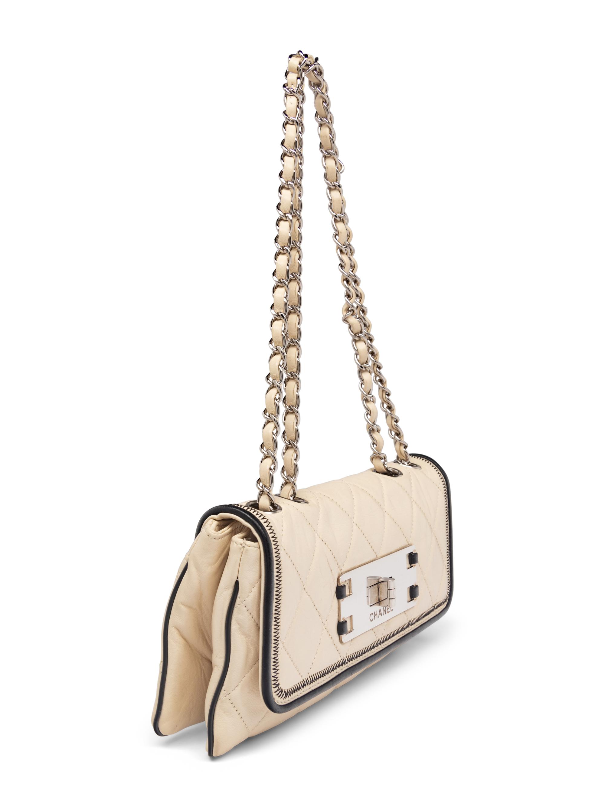Chanel East-West White Quilted Lambskin Flap Bag