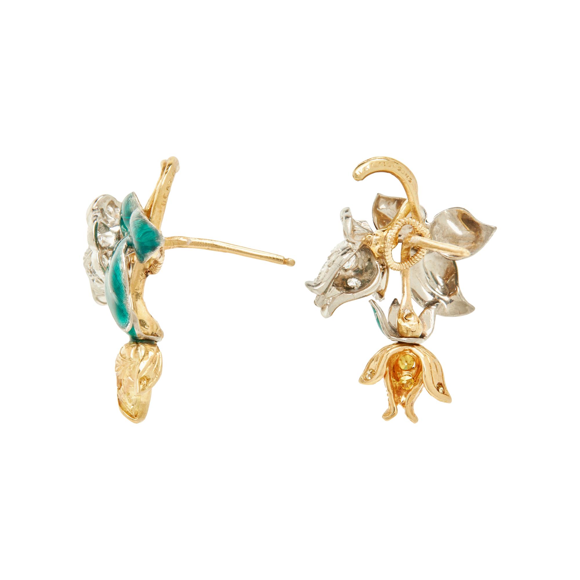 OSCAR HEYMAN, YELLOW DIAMOND AND DIAMOND ROSE EARRINGS