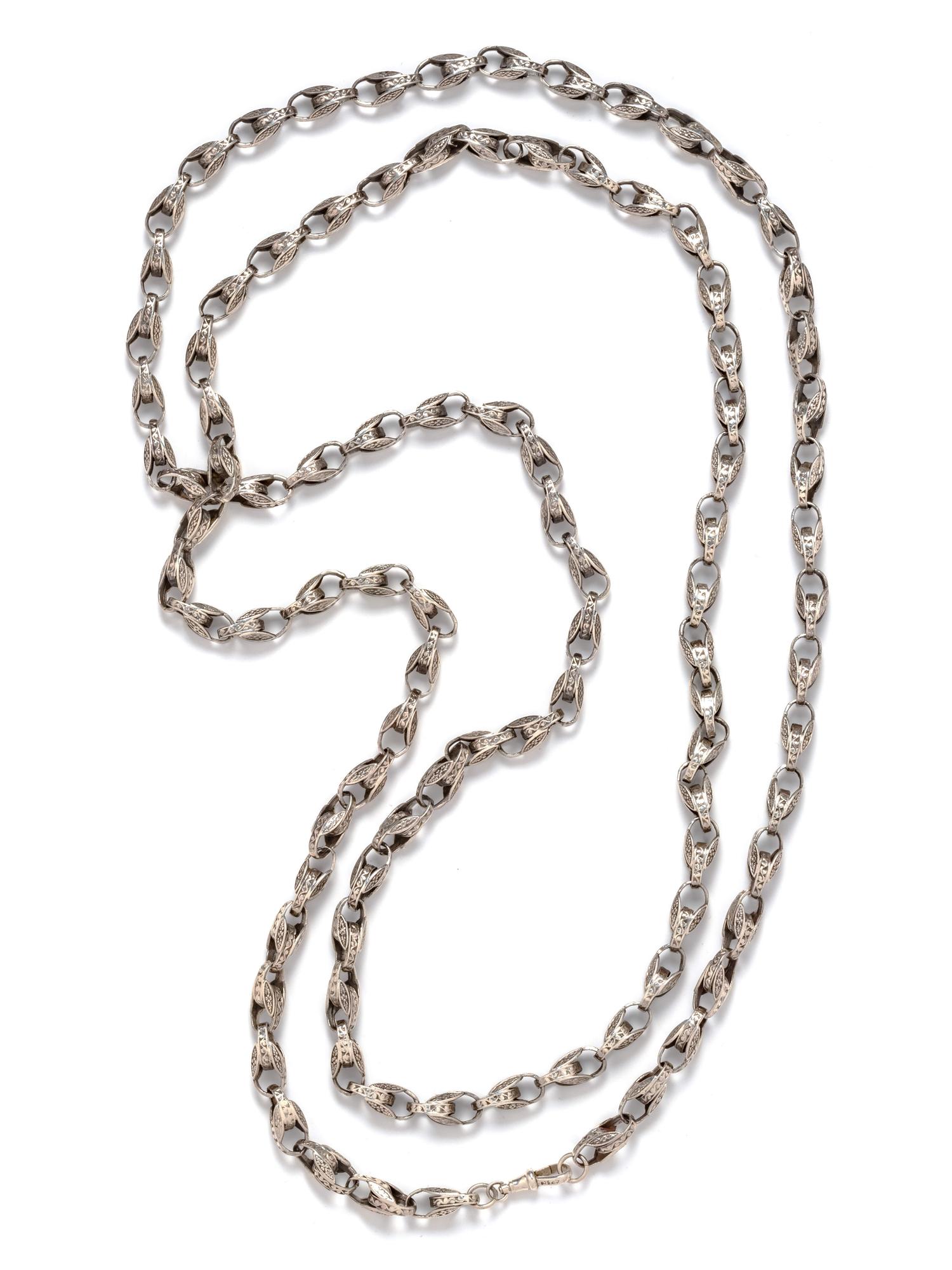 A Silver Fancy Link Longchain Necklace,
