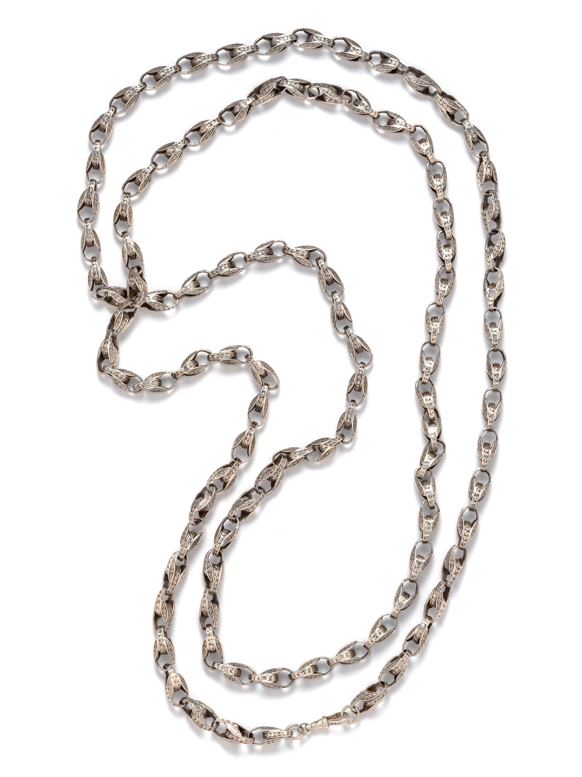 A Silver Fancy Link Longchain Necklace,
