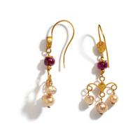 A Pair of Byzantine Gold, Pearl, and Glass Earrings