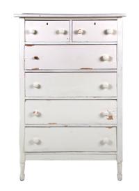 A Group of White Painted Dressers Height of larger 48 1/2 inches x width 34 inches x depth 19 1/4 inches.