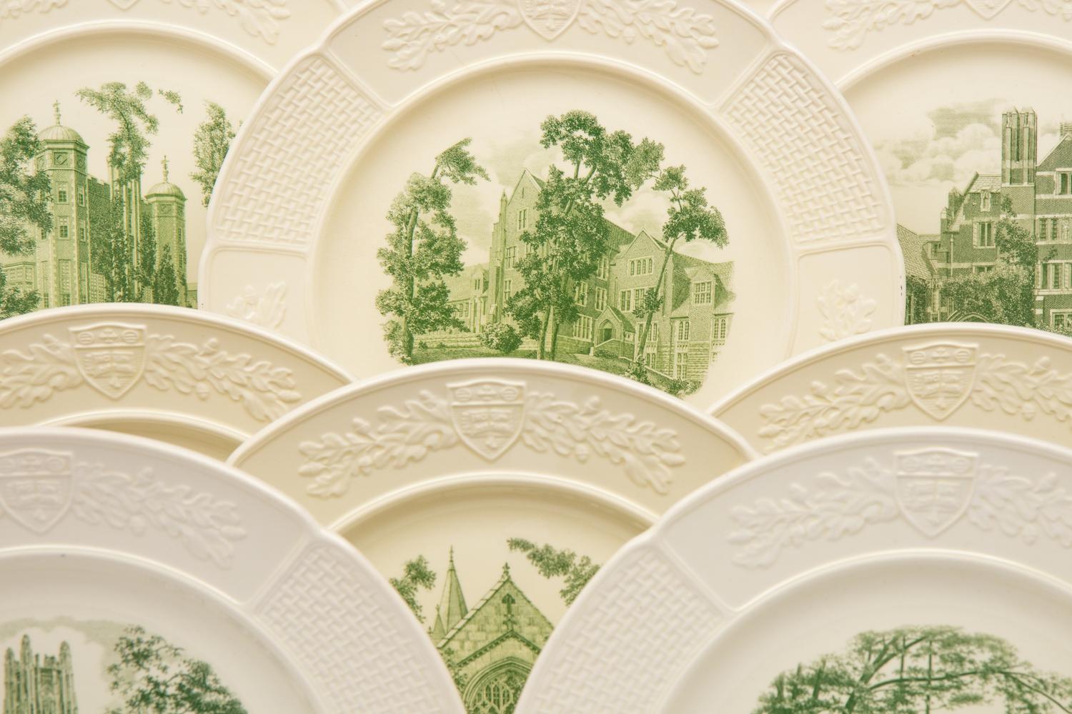 A Set of Twelve Wedgwood Plates with Landscapes of Wellesley College